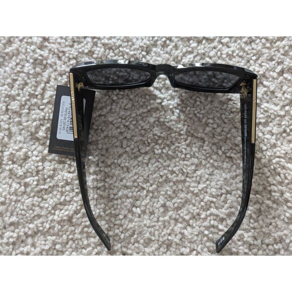 NIB Le Specs x Afends Square Black Sunglasses w/ Gold Floral Accent main image 10
